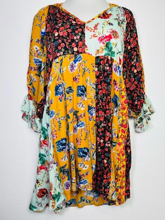 UMGEE Sunshine Honey Mixed Floral Print Babydoll Dress Size S - Picture 1 of 5